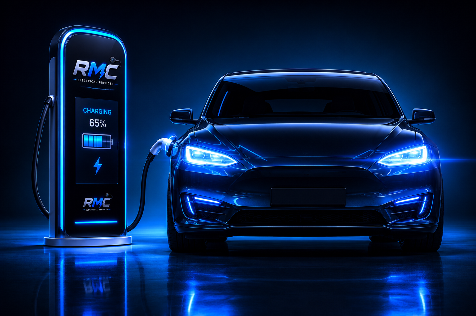 Modern home with an electric vehicle charging outside at dusk