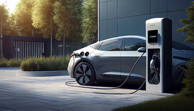 Electric vehicle charging at a modern home driveway